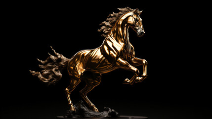 Golden and bronze rearing horse statue or trophy