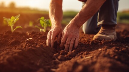 Hand of expert farmer checking soil quality before sowing