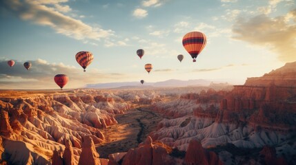 Hot air balloons flying over the Canyon