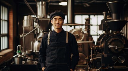 Japanese owner standing at his coffee roastery