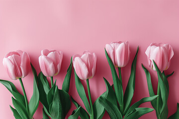 Fototapeta premium pink tulips in a pink background, in the style of simple and elegant style, floral,Generative AI