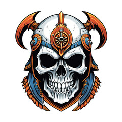 Skull head in helmet of Viking illustration – on a transparent background