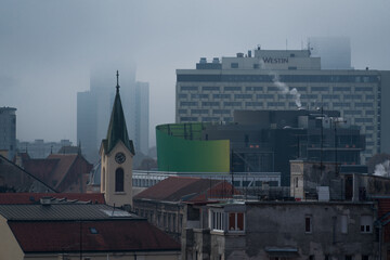 Zagreb skyline on a cloudy winter day