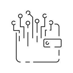 Blockchain thin black line icon vector illustration. Outline the financial structure of bitcoin and cryptocurrency investment, fintech transaction and payment, crypto trade and exchange