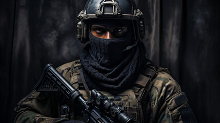 Fototapeta na wymiar Portrait of a special forces soldier. The concept