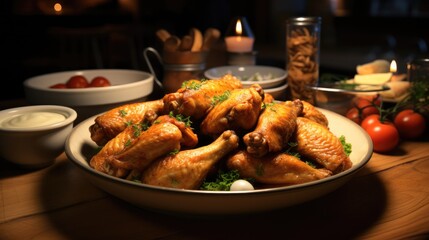 Best chicken wings in restaurant chicken. Generative AI. - obrazy, fototapety, plakaty