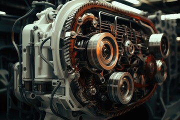 Fototapeta na wymiar Inside the car engine, Belt gear. Generative AI.
