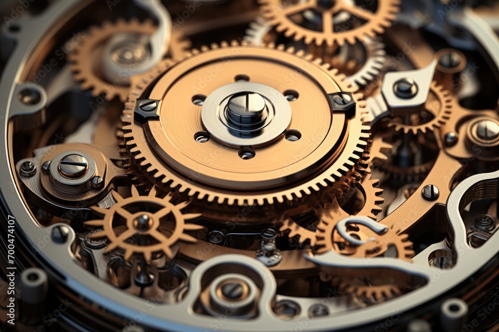 Aufkleber a complex mechanism consisting of gears, rods and screws. generative ai.