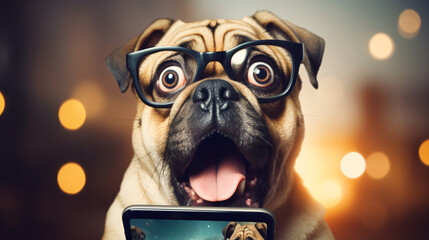 Shocked dog with glasses