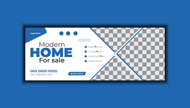 Real State and clean Home sale social media Facebook cover banner template design.