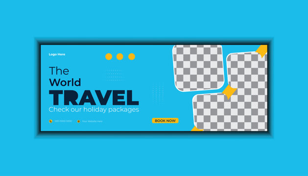 Modern and clean Travel social media Facebook cover banner template design.