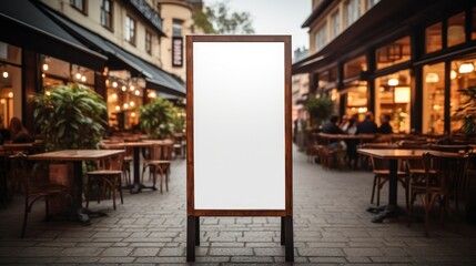 Blank shop frame signage, Blank restaurant shop sign or menu board with blank front realistic on a mockup template. Generative AI. - Powered by Adobe