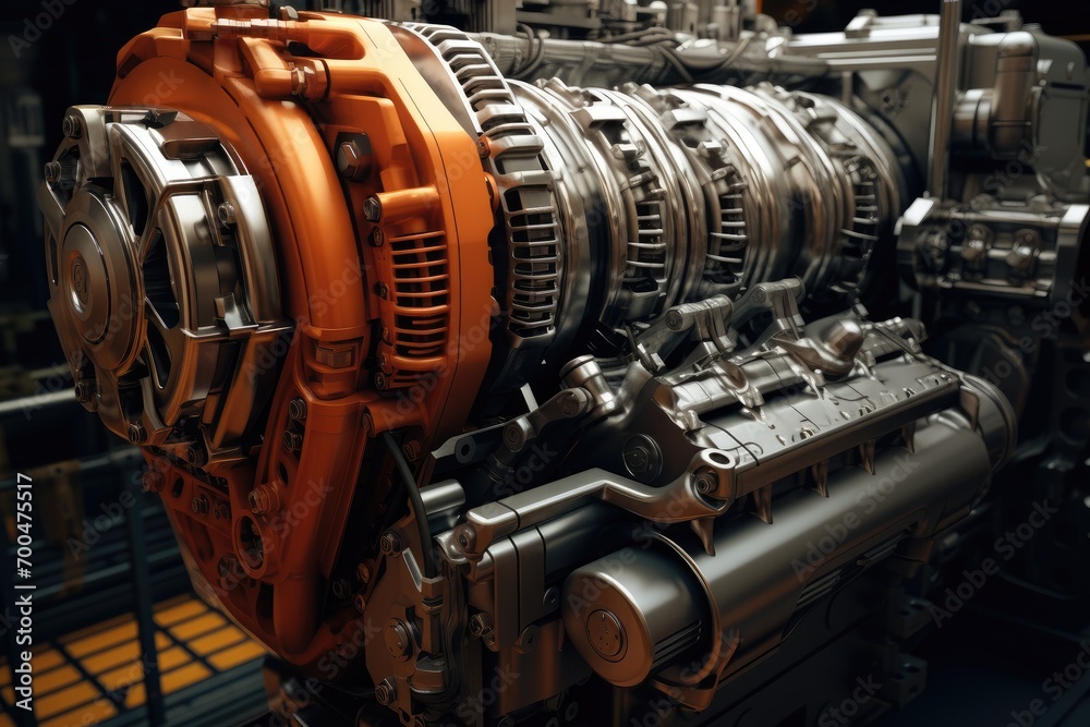 Poster Inside of an engine. Generative AI.