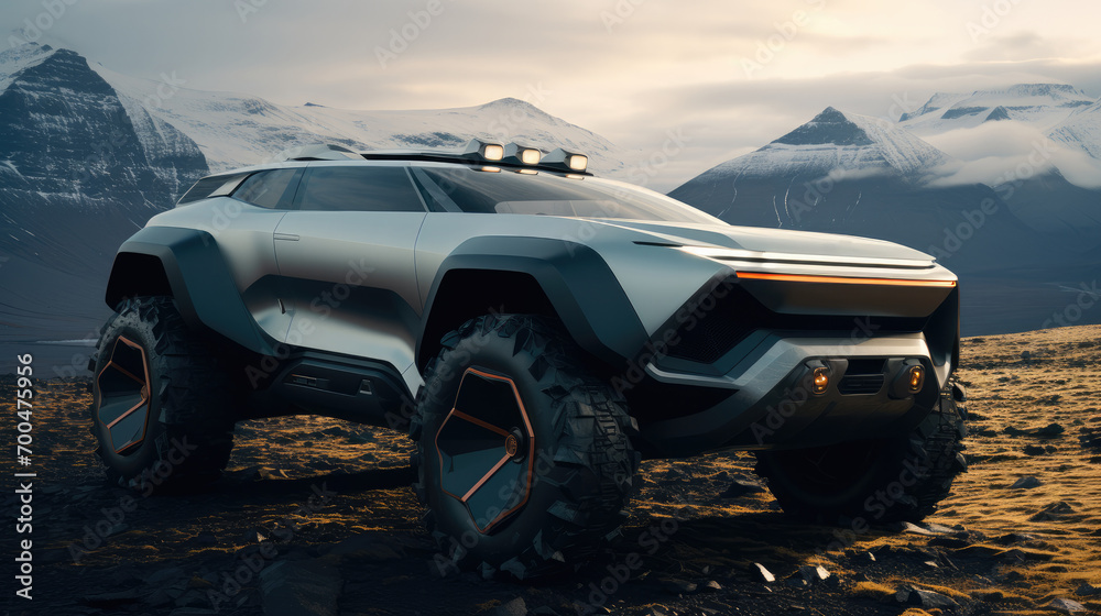 Poster a full-size suv with a futuristic concept. generative ai.