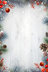 Christmas and Happy New Year banner with festive decorations on a wooden background