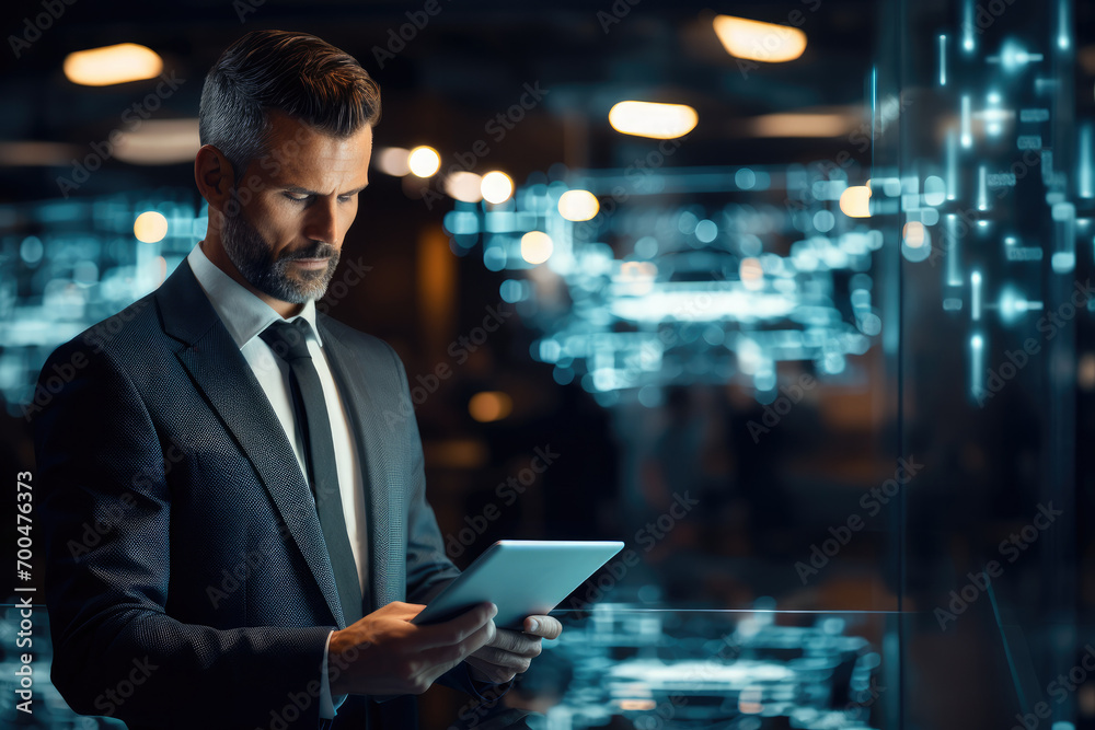 Aufkleber professional businessman working with tech in modern business. generative ai.