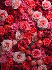 Vertical top view red and pink rose love and wedding decoration Valentines day background