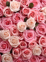 Vertical top view red and pink rose love and wedding decoration Valentines day background