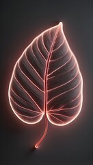 diffuse neon lights in the form of a leaf on a gray background