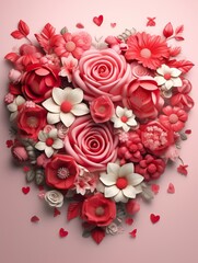 Heart shape made of flowers on.Valentines day festive background love and wedding card