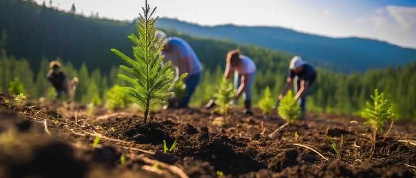 People planting new trees. Christmas tree. fir tree.