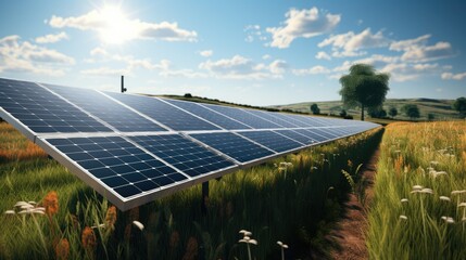 Solar panels in the countryside. Generative AI. - obrazy, fototapety, plakaty