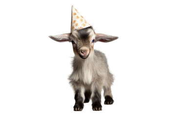 Party Hat on a Baby Goat isolated on transparent background