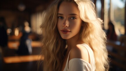 Fototapeta premium Female college student has fair skin and healthy glow, Happy. Generative AI.