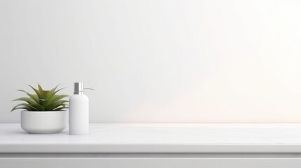 Beautiful Minimal Restroom Counter Top in Home Interior Design Concept. Restroom Mockup Template Background for a Modern and Elegant Look - obrazy, fototapety, plakaty
