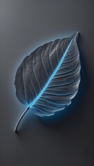 diffuse neon lights in the form of a leaf on a gray background