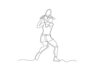 Abstract girl tennis player, lawn tennis,  sports, continuous one line art hand drawing sketch
