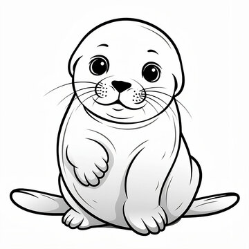 Cute Seal Coloring Page For Kids. Animal Coloring Page