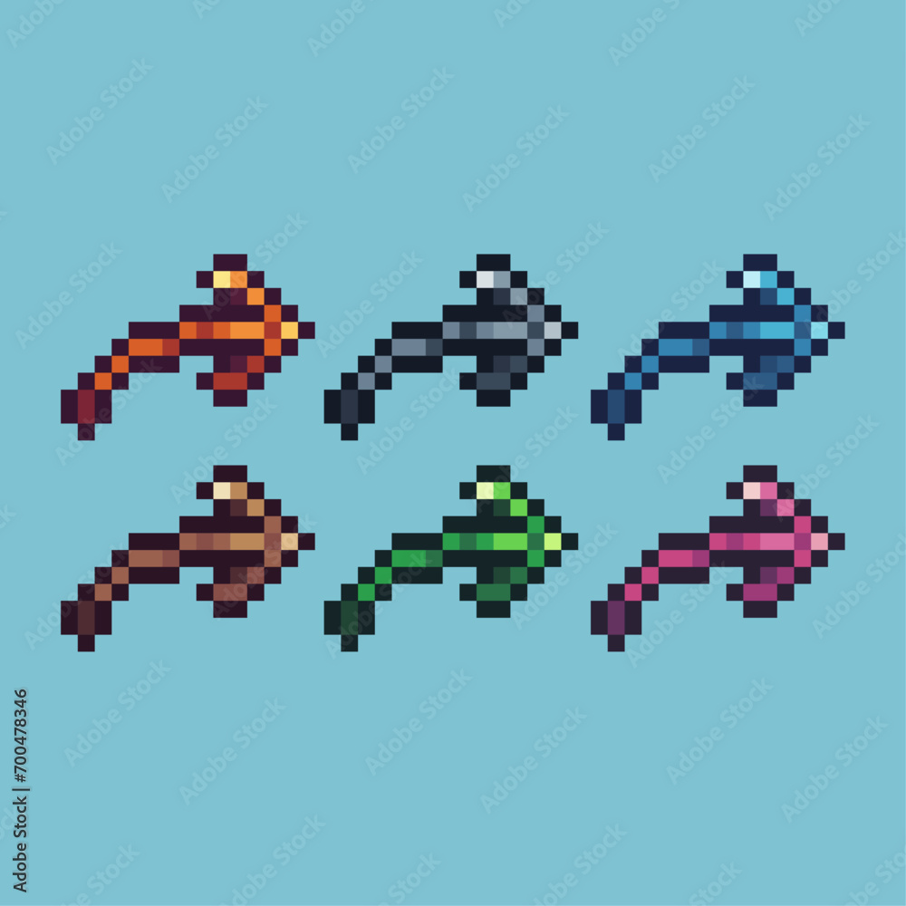 Fototapete pixel art sets of arrow forward icon with variation color item asset. right arrow icon on pixelated 