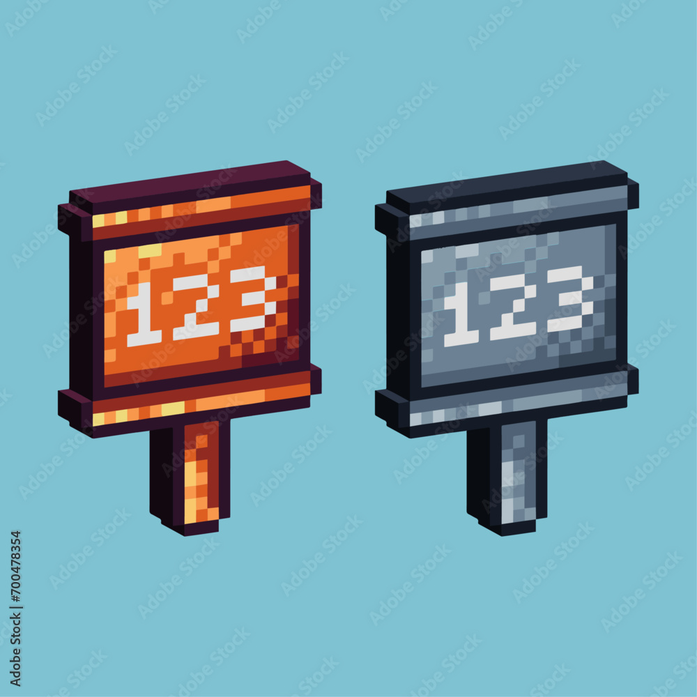 Poster isometric pixel art 3d of 123 sign icon for items asset.123 sign icon on pixelated style.8bits perfe