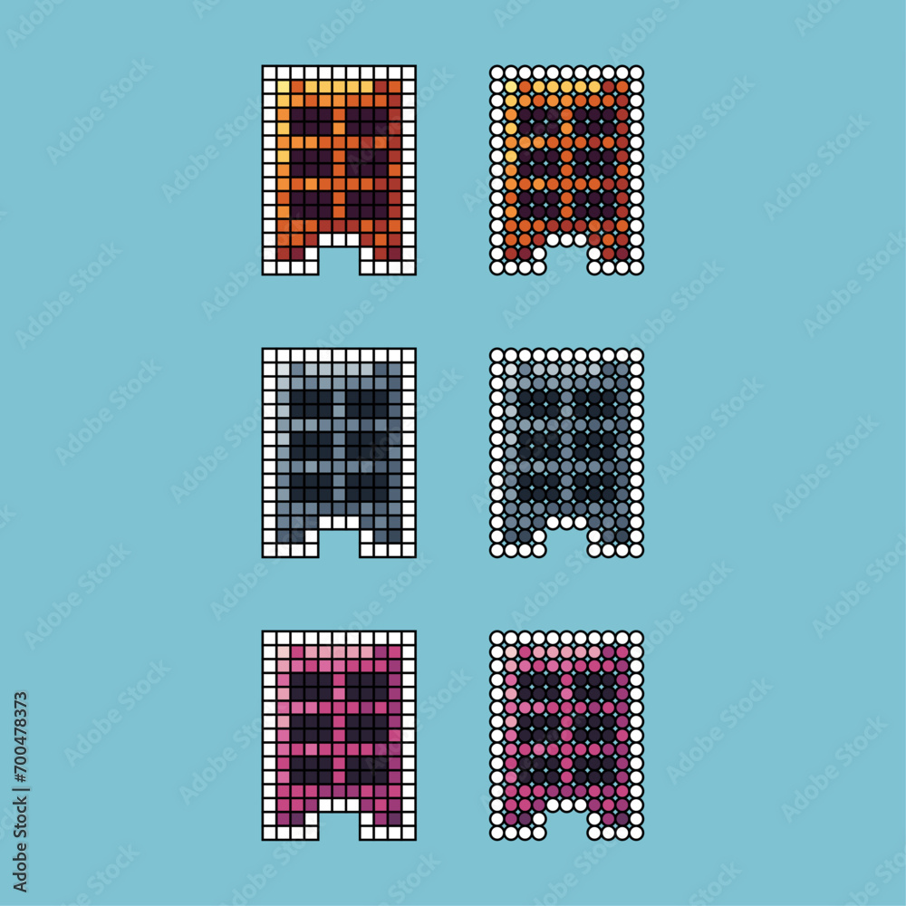 Poster pixel art stroke sets of apartment icon with variation color item asset. apartment icon on pixelated