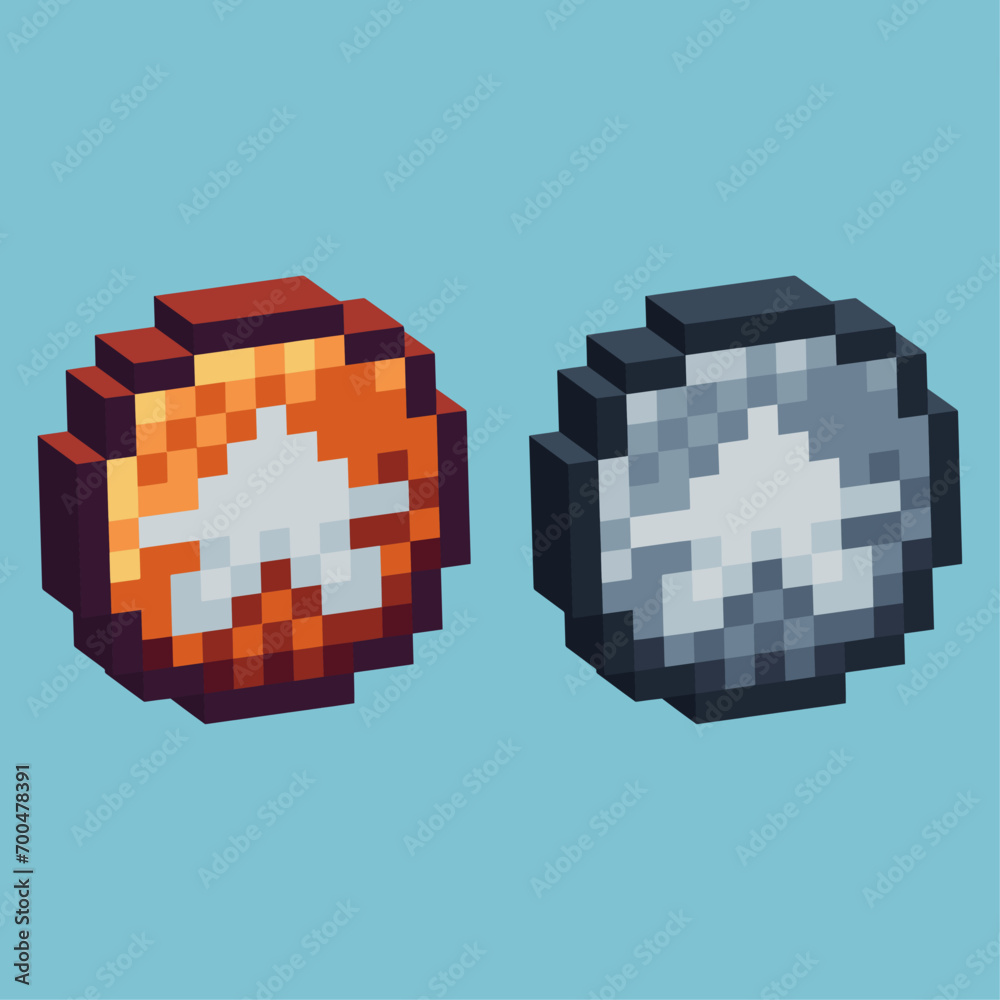 Poster isometric pixel art 3d of star button icon for items asset.star button icon on pixelated style.8bits
