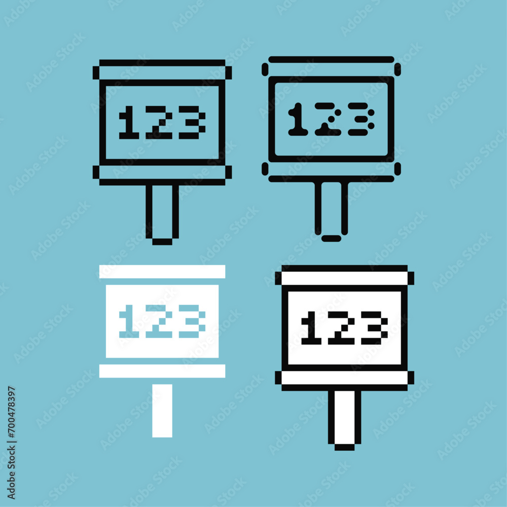 Poster pixel art outline sets of 123 sign icon with variation color item asset. 123 sign icon on pixelated 