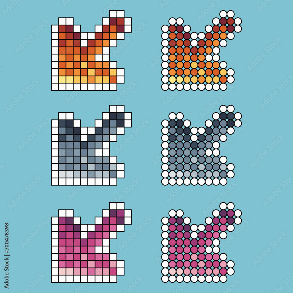 Poster pixel art stroke sets of arrow vector icon with variation color item asset. arrow icon on pixelated 