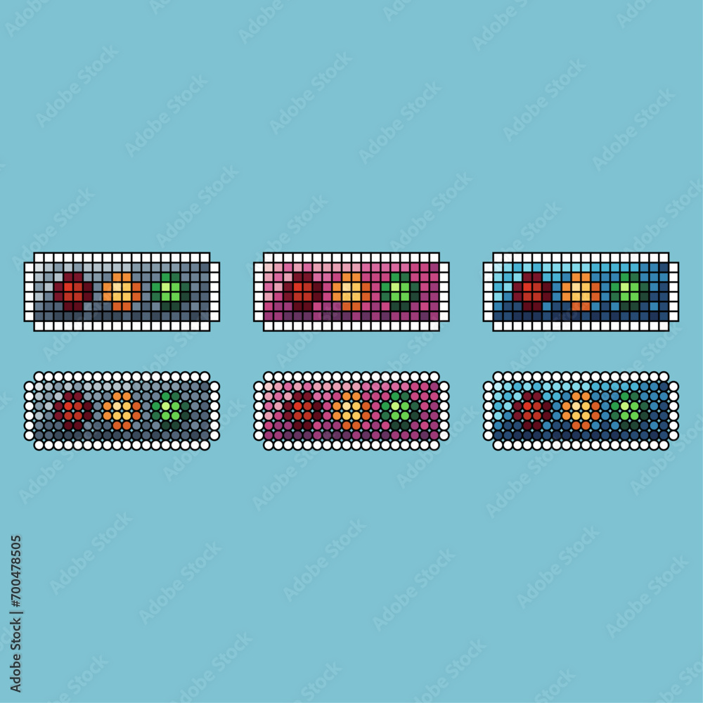 Poster pixel art stroke sets of traffic light icon with variation color item asset. traffic light icon on p