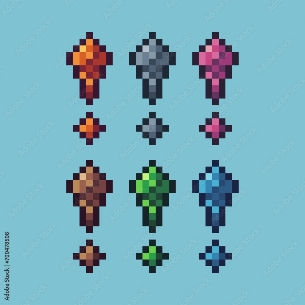 Poster pixel art sets of exclamation mark icon with variation color item asset. exclamation mark icon on pi