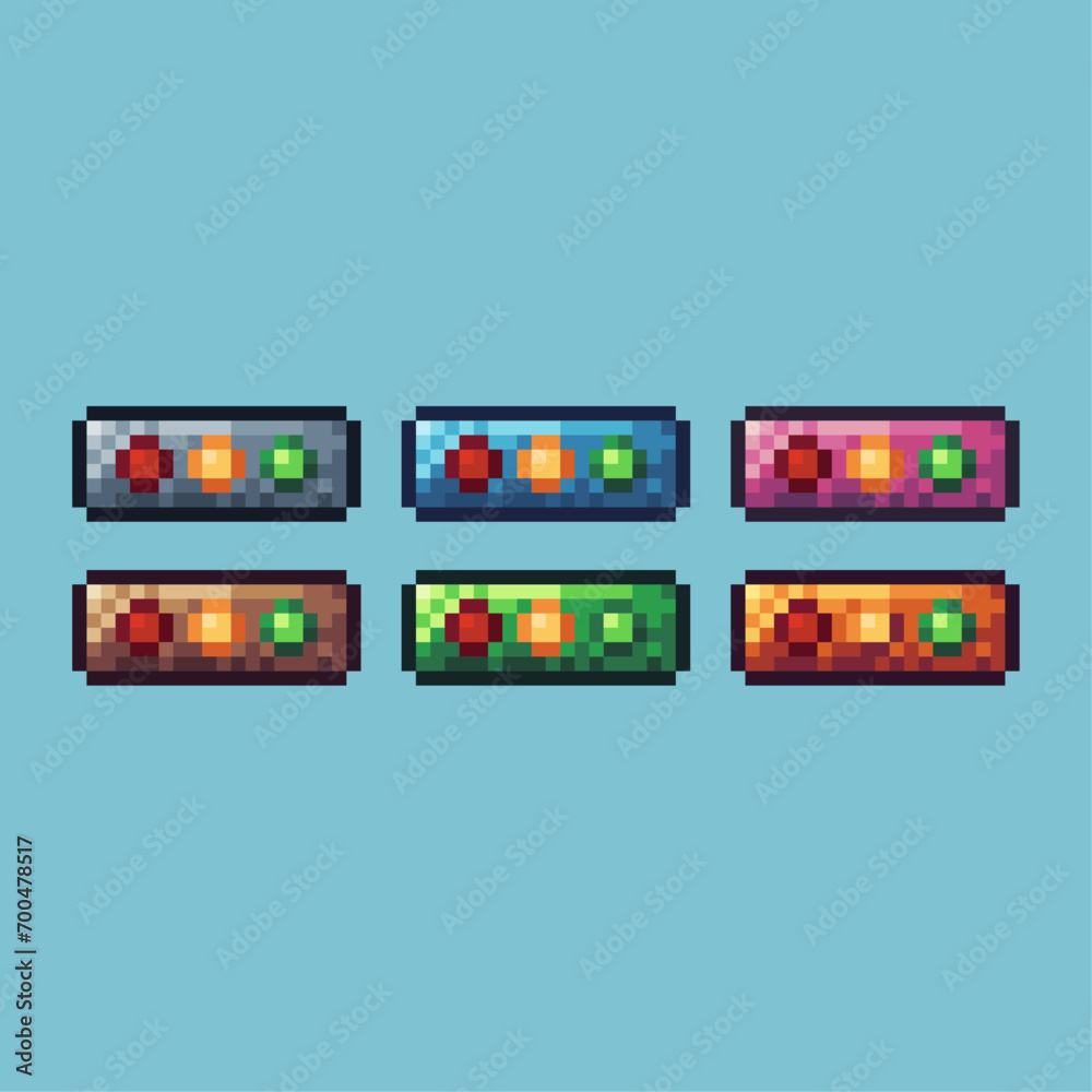 Poster pixel art sets of traffic light icon with variation color item asset. traffic light icon on pixelate