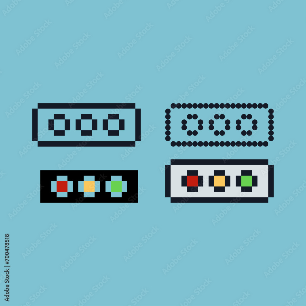 Poster pixel art outline sets of traffic light icon with variation color item asset. traffic light icon on 