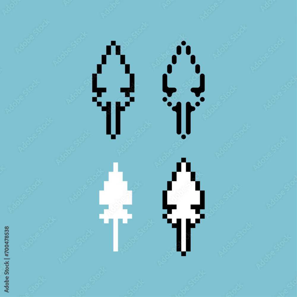 Poster pixel art outline sets of lance weapon icon with variation color item asset. lance weapon icon on pi