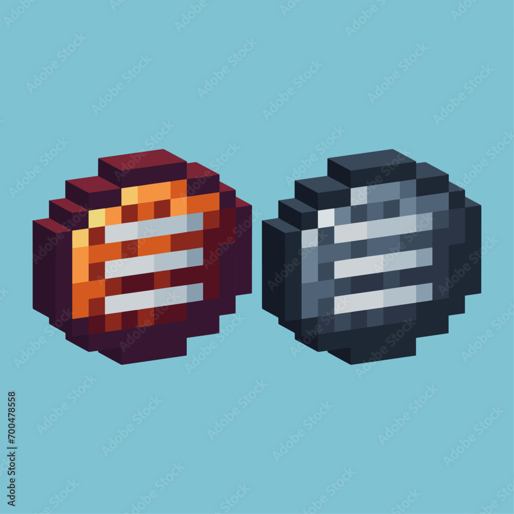 Poster isometric pixel art 3d of main menu icon for items asset.game interface menu icon on pixelated style
