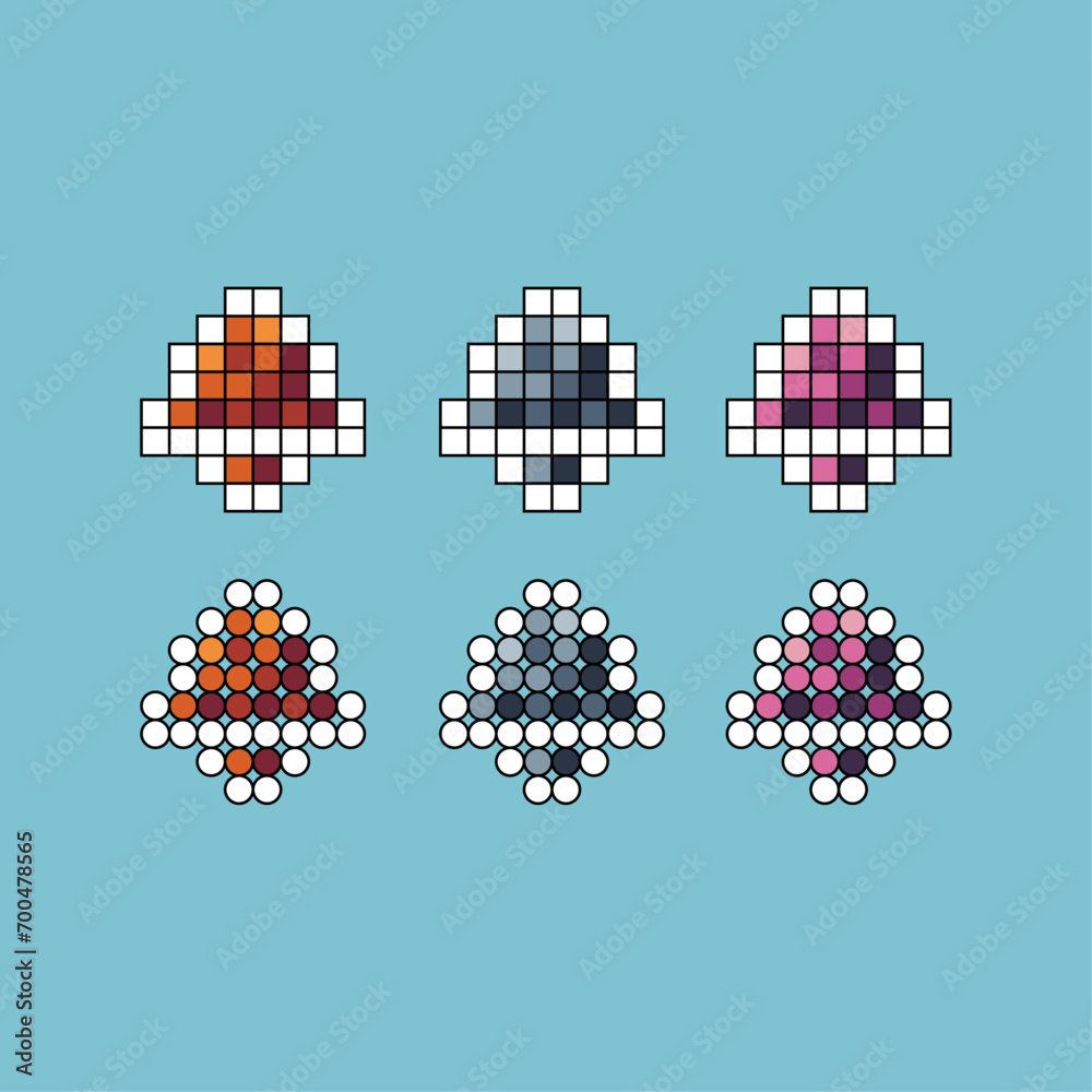 Poster pixel art stroke sets of bell icon with variation color item asset. bell icon on pixelated style. 8b