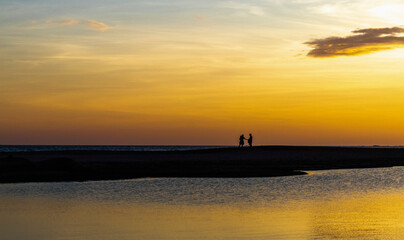 silhouette of family in the sunset beach
