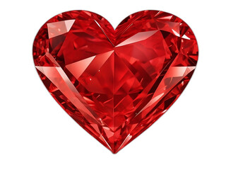 Fototapeta premium Red diamond textured shiny heart isolated cutout on transparent background