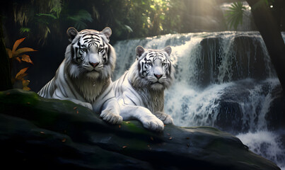 white tiger in the forest background.