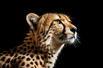 Obraz premium Cheetah close-up portrait on a black background.