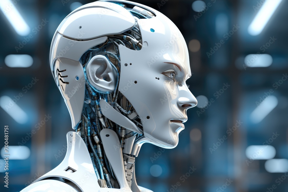 Aufkleber A robot full of futuristic technology with human emotions and wisdom. Generative AI.